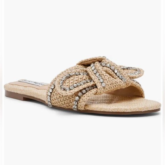 Steve Madden Shoes - Steve Madden Women's Misha Bow Slide Sandals in Natural Raffia Size 7
